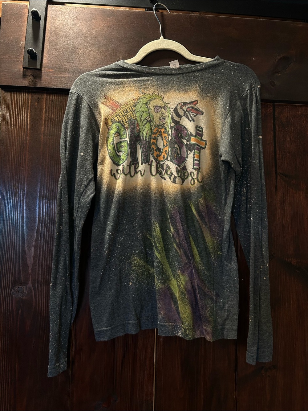 Gray bleached Long Sleeve Tee "Ghost With The Most"
